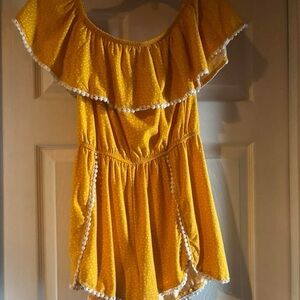 Charlotte Russe Yellow Polka Dot Off-Shoulder Romper